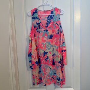 Lilly Pulitzer - Women’s Pink and Blue Floral Swim Suit Cover/Dress.  Size M